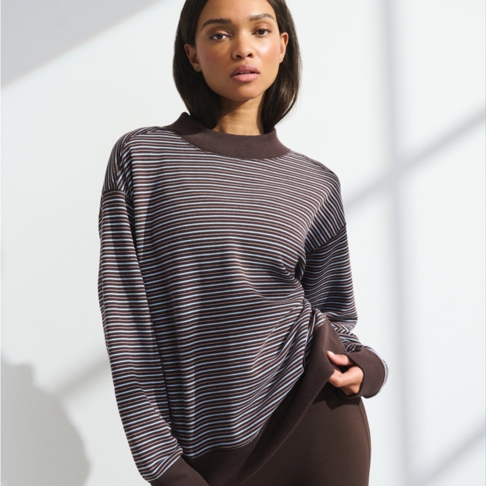 Abercrombie & Fitch YPB Mockneck Espresso Striped Crewneck Sweatshirt